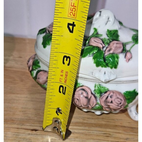 Vintage Ceramic Footed Trinket Dish & Silver Tone Box Set - Picture 4 of 16